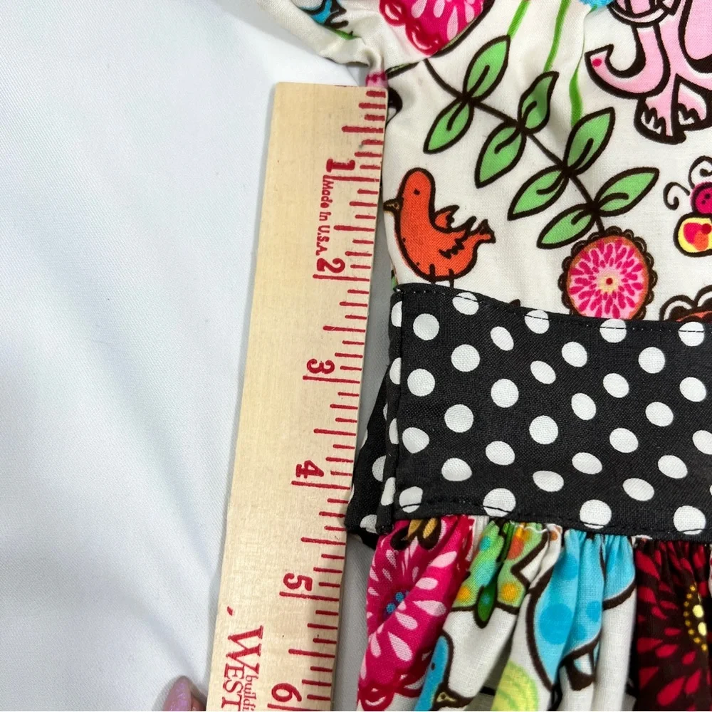 Dress Girls Size 5 Jungle Cotton Print Black White Polka Dots 90” Full Skirt
